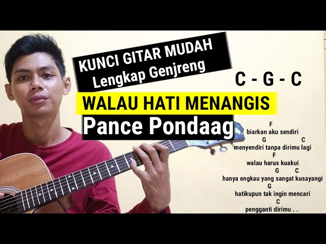 Kunci Gitar - Walau Hati Menangis - Pance Pondaag ( Tutorial Gitar lengkap genjreng dan Lirik ) class=