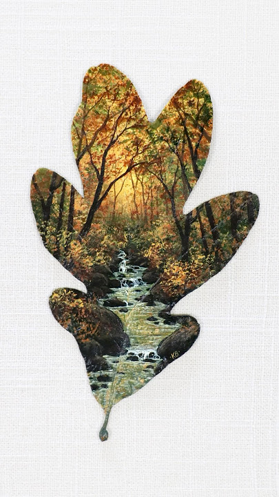 “A Welcome Change” - Painted in on a preserved oak leaf 🍁 From the 2023 Gilded Collection #painting