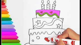 How to Draw Birthday Cake | Learn Colors with Cake and Candles for Kids | Easy Drawing for Kids