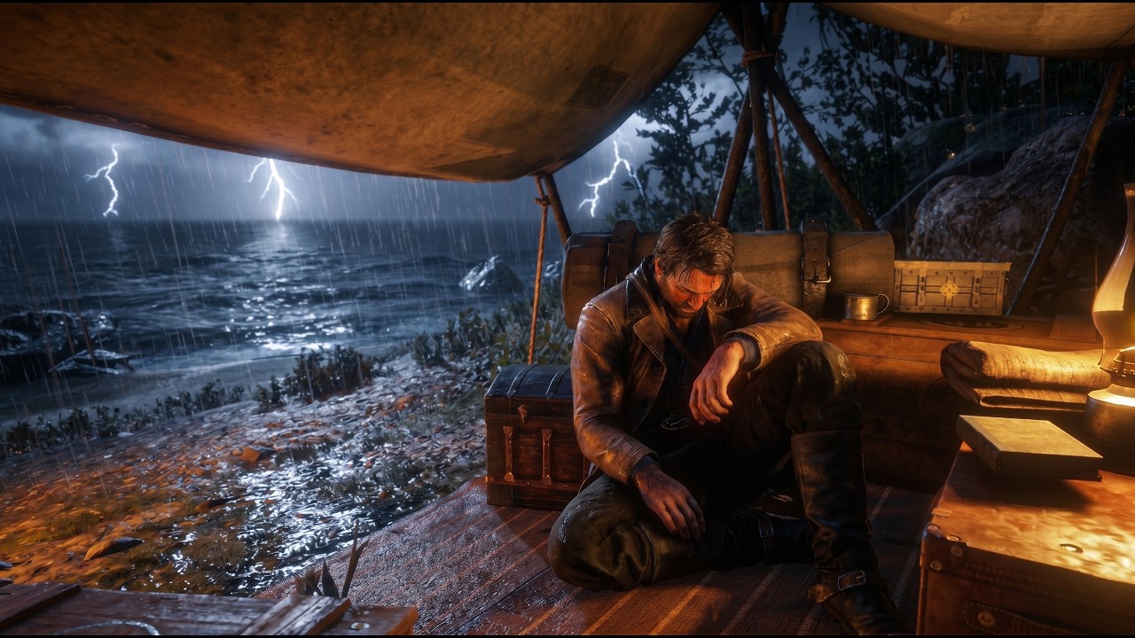 Arthur's Cozy Tent Hideaway Through a Violent Thunderstorm Night | RDR2 ...