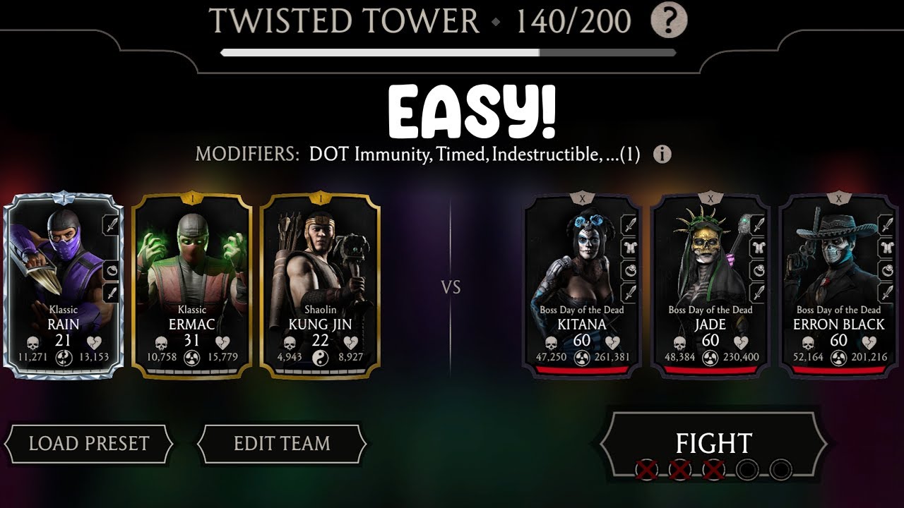 How to beat Boss Match 140 Twisted Fatal Tower with Weak Account | MK Mobile