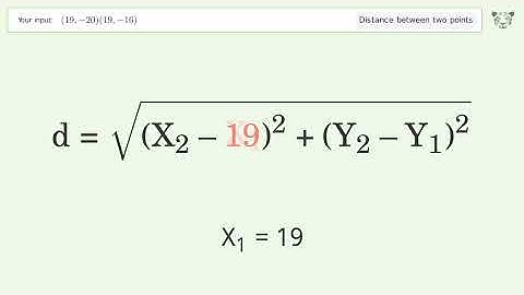 Find the distance between two points p1 (19,-20) and p2 (19,-16): Step-by-Step Video Solution