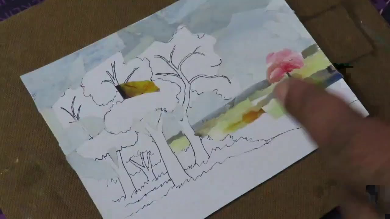 How to make paper collage, Easy Spring Seasons Landscape for Beginners