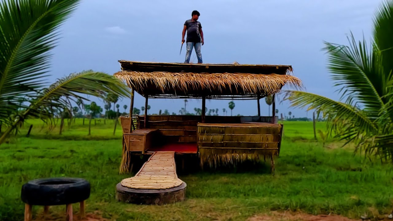 Build A Most Fresh Shelter At The Amazing Green Rice Field for Cooking ...