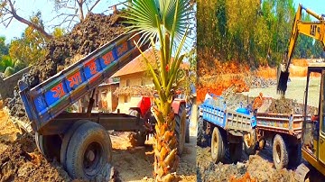 JCB 3dx River Mud Loading and Unloading Brand New Sonalika DI 750 and Eicher 557 Tractor | Jcbvideo