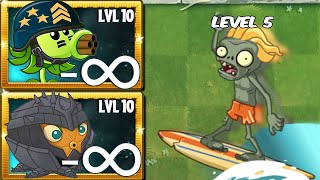 Every Plants POWER UP Infinite ! Vs 50 Surfer Zombies Level 5  Who will win ?  PvZ 2