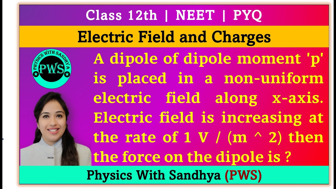 A dipole of dipole moment 'p' is placed in a non-uniform electric field ...