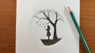 كيفية رسم فتاة مع فراشات تحت ضوء القمر للمبتدئين || رسم بقلم رصاص ||