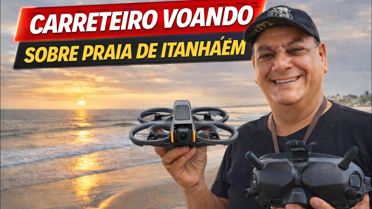 Motorista Carreteiro voando sobre praia de Itanhaem. 