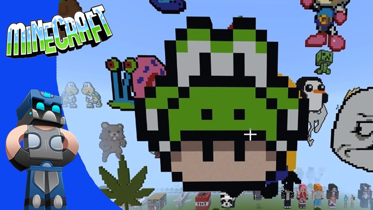 Como hacer a yoshi hongo pixel art en minecraft - YouTube