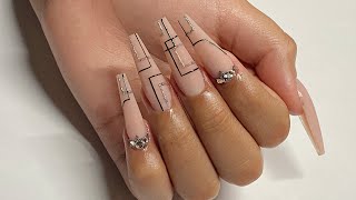Extra Long Abstract Nude Nail How to Apply acrylic near the Cuticle Nail tutorial for Beginner