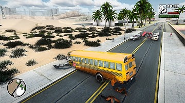 GTA SA Realistic Vehicle Deformation - Crazy School Bus Crashes Ep.9