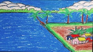 How To Draw Easy Sea Scenery Easy Drawing For Beginner Phop Sophat