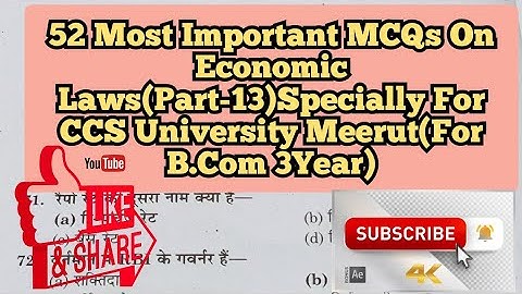 52 Most Important MCQs On Economic Laws(Part-13)Specially For CCS University Meerut(For B.Com 3Year)