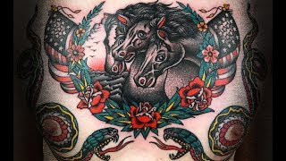 TRADITIONAL TATTOO  CHEST PIECE / PHARAOHS HORSES