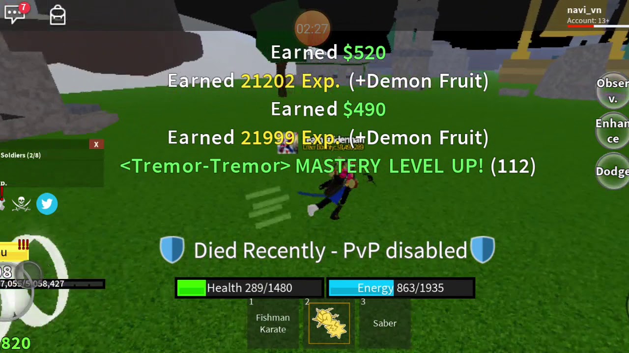 Showcase trái tremor của Bố Già Râu Trắng I Blox Fruit YouTube