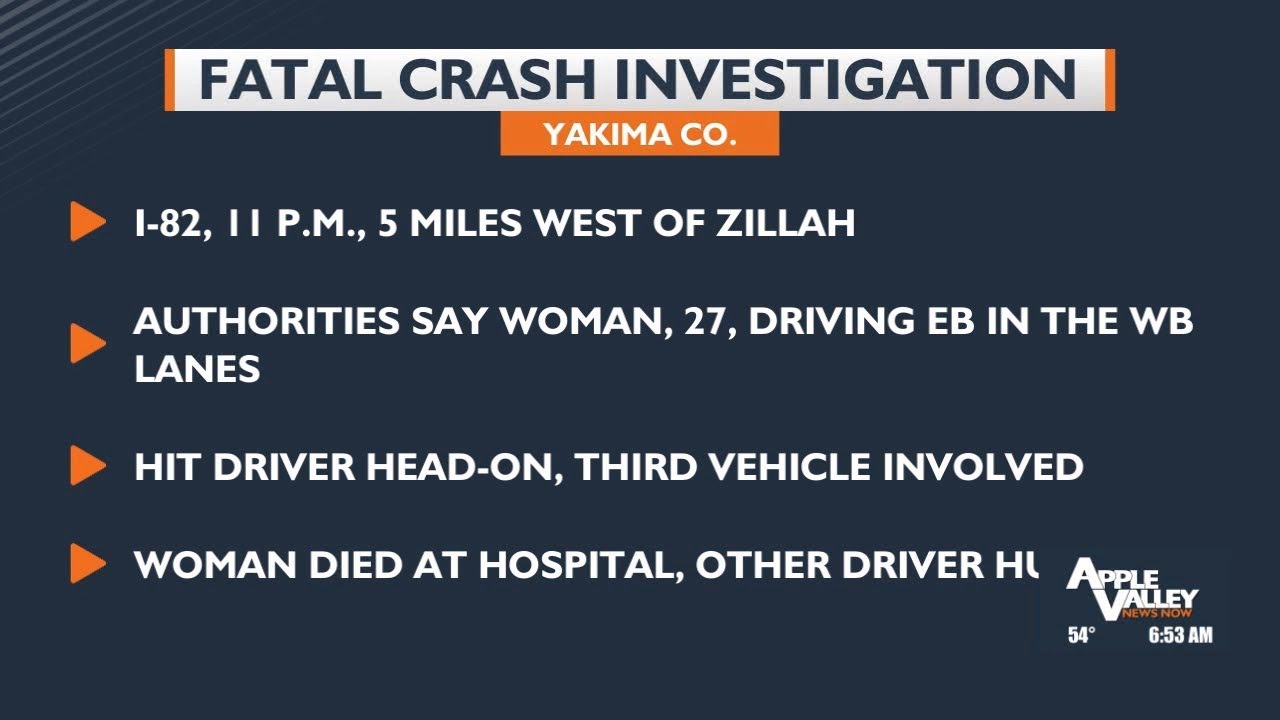 One woman dead after wrong-way crash near Zillah Sunday - YouTube