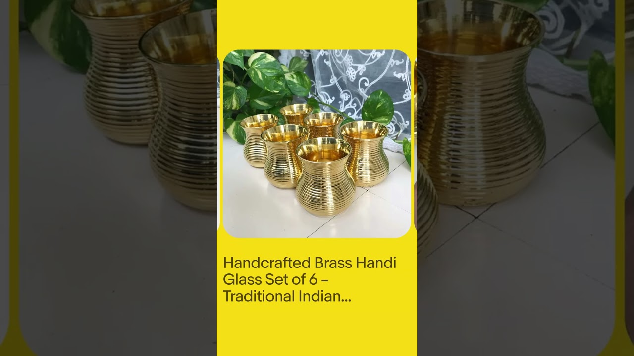 Handcrafted Brass Handi Glass Set of 6 – Traditional Indian Tableware for Dining