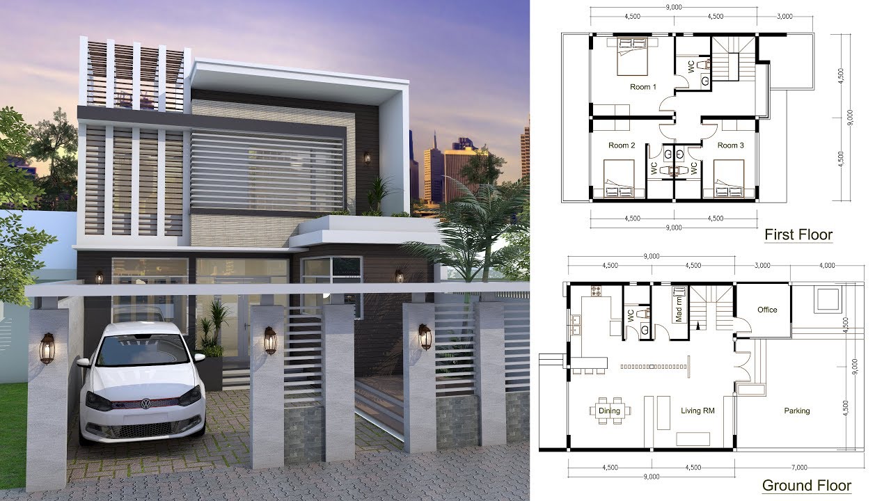  SketchUp  Modern  Home  Plan  9x9m YouTube