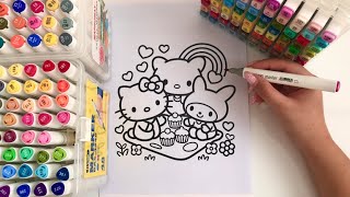🌈Coloring Hello Kitty & Friends 💗 | Cute Rainbow & Cupcake Coloring ASMR
