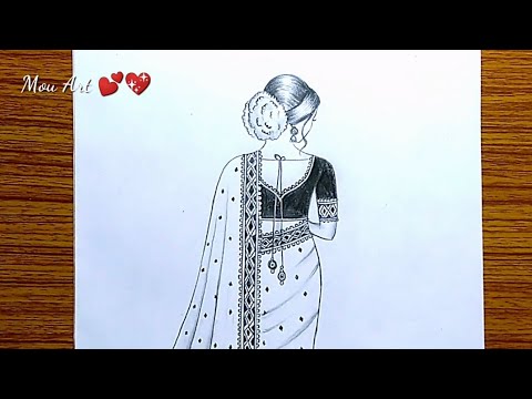 How to draw a traditional Girl with saree | Saree Drawing | Bridal girl  drawing | Fashion drawing - YouTube
