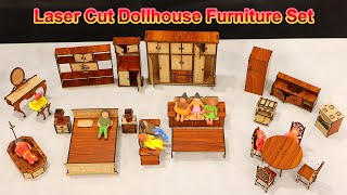 Laser Cut Miniature Dollhouse Furniture Model | Wooden Barbie Doll House Furniture Set