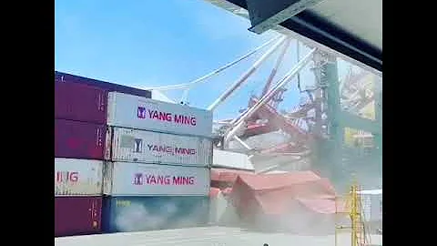 Orient Overseas Container Line (OOCL) cargo vessel collided with two cranes at the Port of Kaohsiung