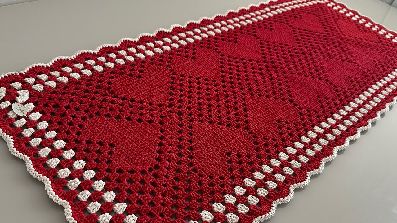 Passadeira Corações retangular, aula completa passo a passo