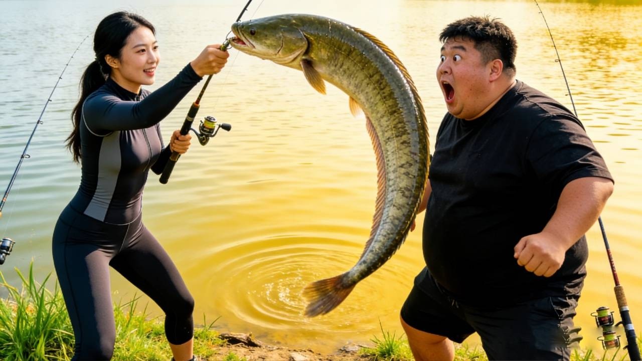 釣冤家半路相遇，美女一開口直接誇上頭，釣場分勝負