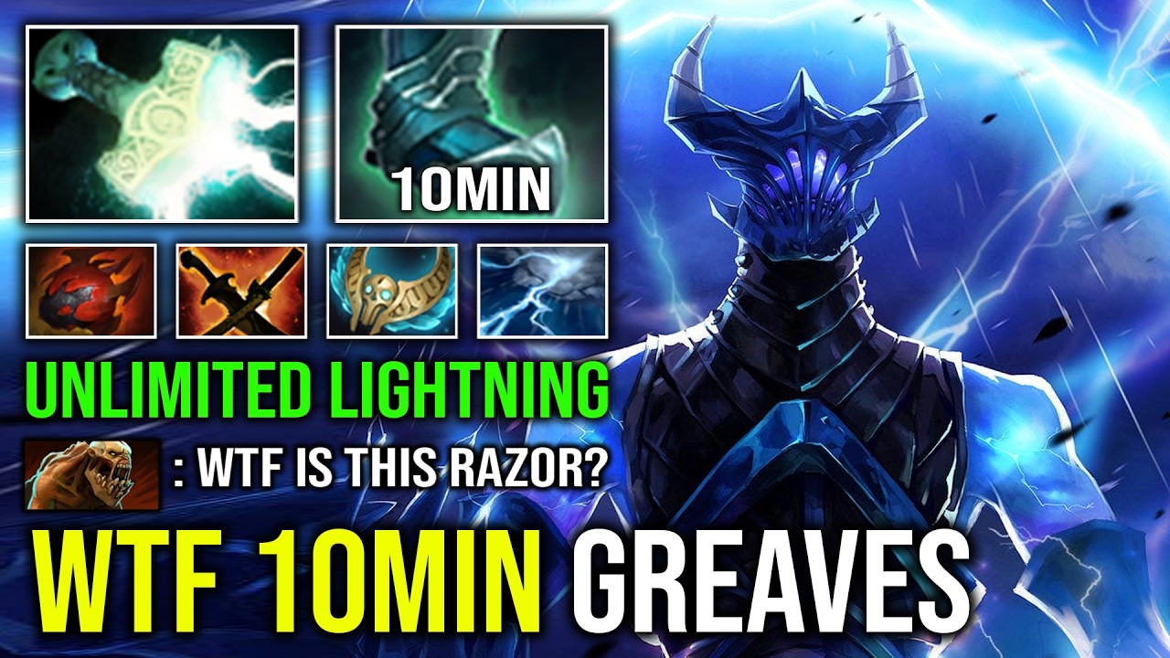 WTF 10Min Guardian Greaves 100% Unlimited Lightning Max Static Link 1v5 Run At Them Razor Dota 2