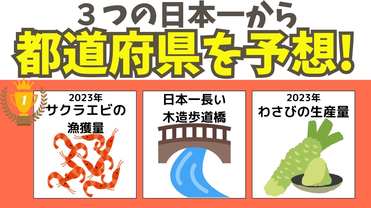 【都道府県クイズ】3つの“日本一”から都道府県名を当てましょう！都道府県の雑学で楽しく脳トレしましょう！