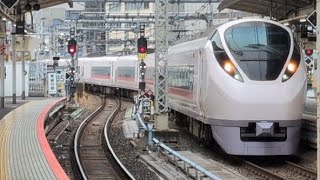 E657系K10編成（ふくしまDCロゴ※側面しあわせの風ふくしまHM掲出）が特急ときわ57号勝田行きとして上野駅8番線に到着停車するシーン（57M）2026.2.20.10:28