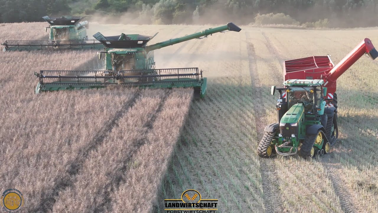 Das geht heute bis in die Nacht! Neuste Technik Raps Dreschen 2X Mähdrescher John Deere X9 & 8RX 