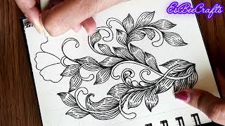 ✨️ Easy Zentangle Floral Art | Zendoodle Art #art #arttutorial #aesthetic #stressrelief #artist #zen