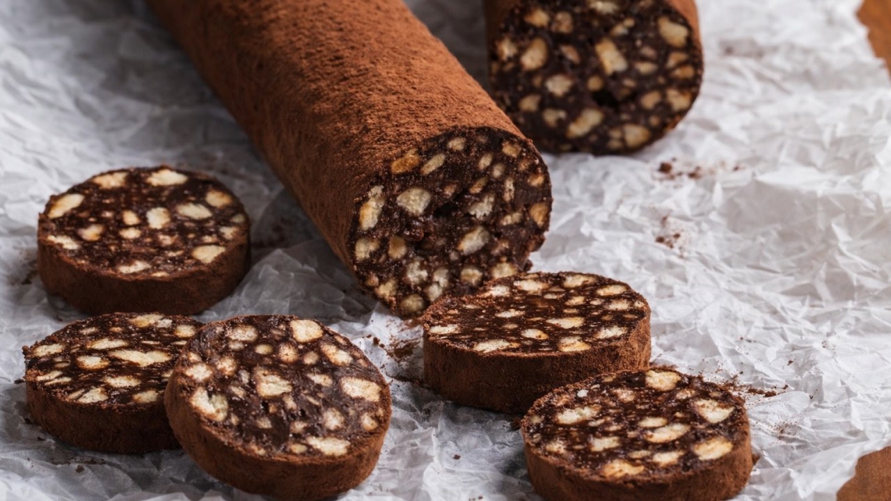 Шоколадная колбаска с печеньем