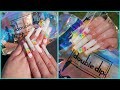 DIY Long Dip Powder Milky White Murakami Flower Bling Nails Using Double Dip Classic Dip Powder Kit