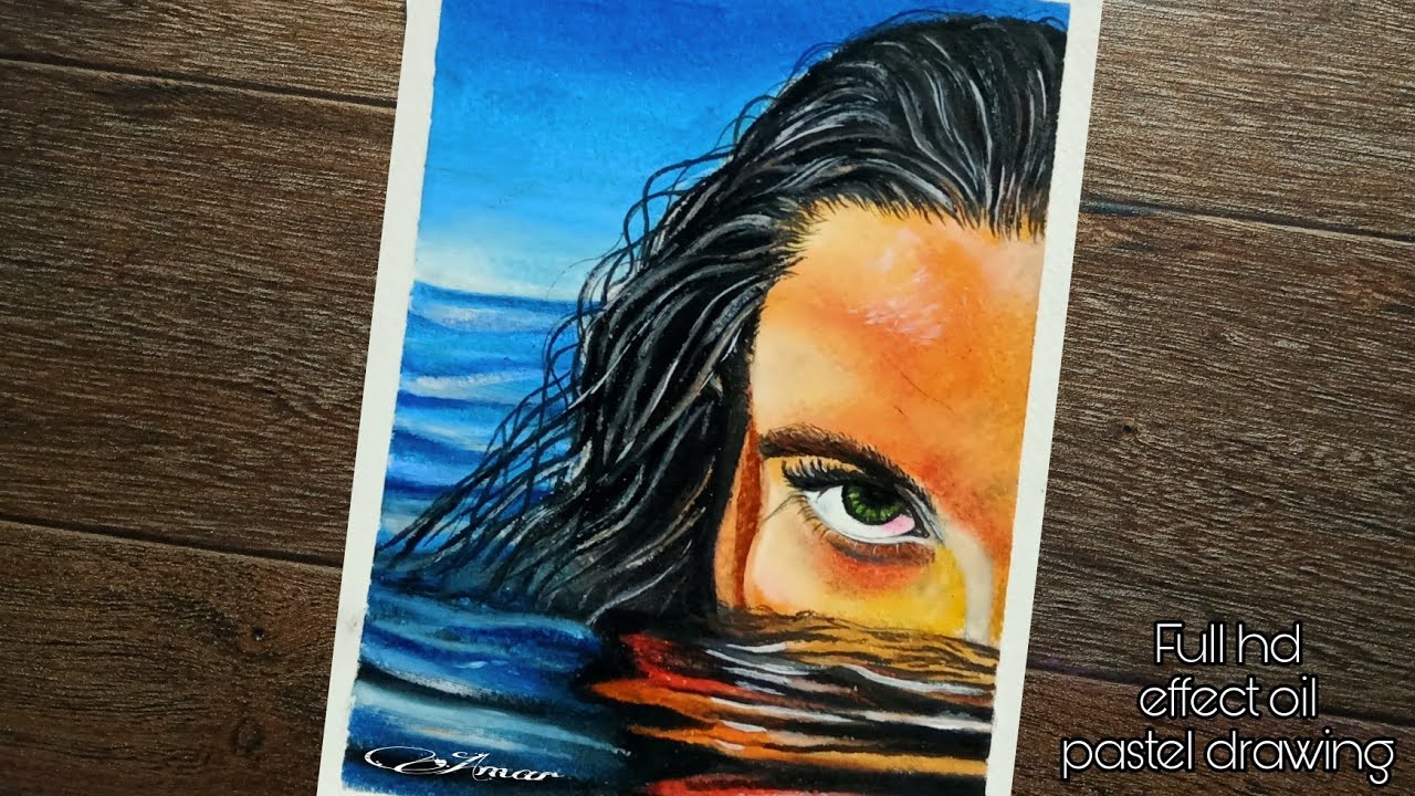 oil pastel drawing Drawing water effect / gir in water / Realistic