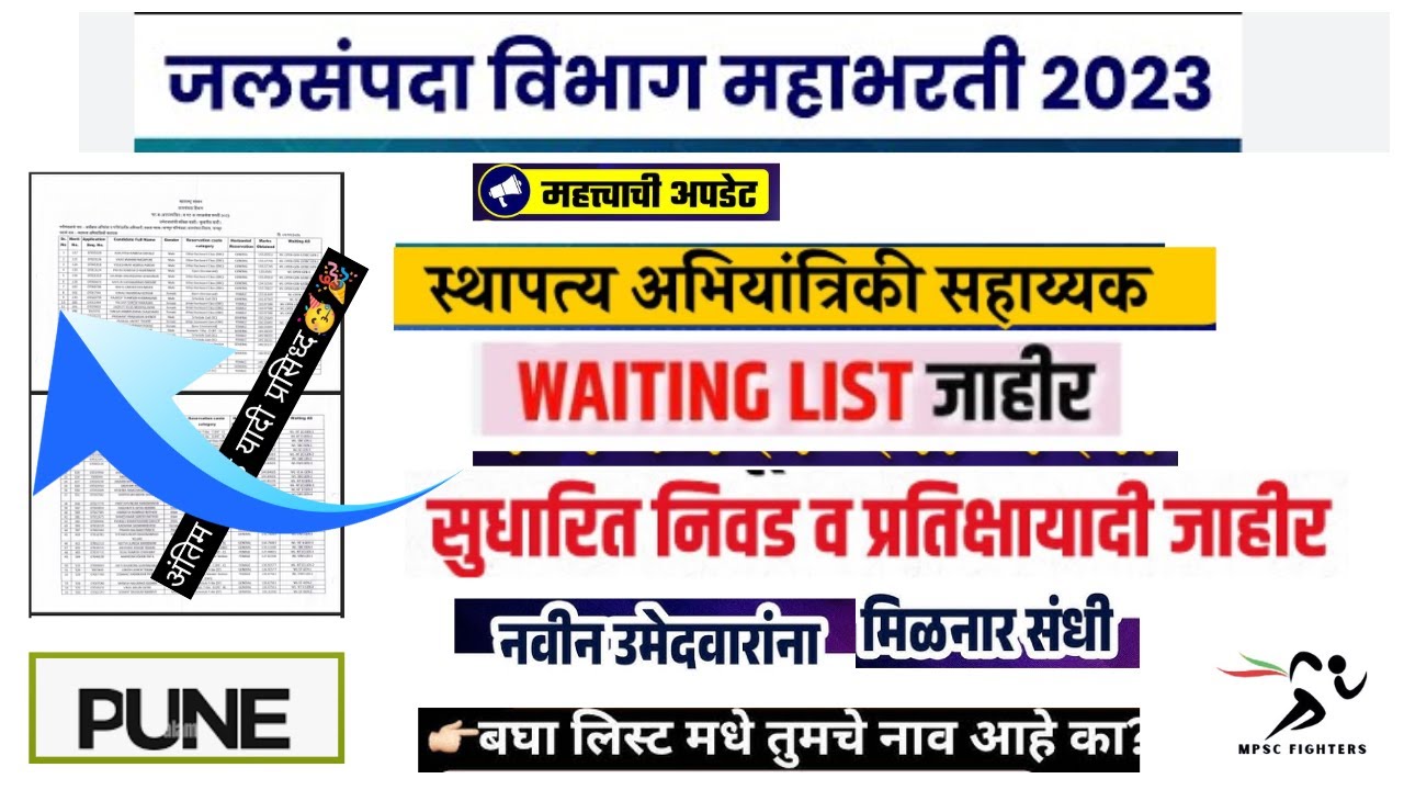 WRD Bharti Pune 2023 🔥| स्थापत्य अभियांत्रिकी सहाय्यक | सुधारीत प्रतिक्षा यादी जाहिर 2025 