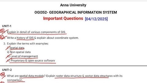 OGI352 Geographical Information System | important Questions |04-12-2025 exam|Anna University latest