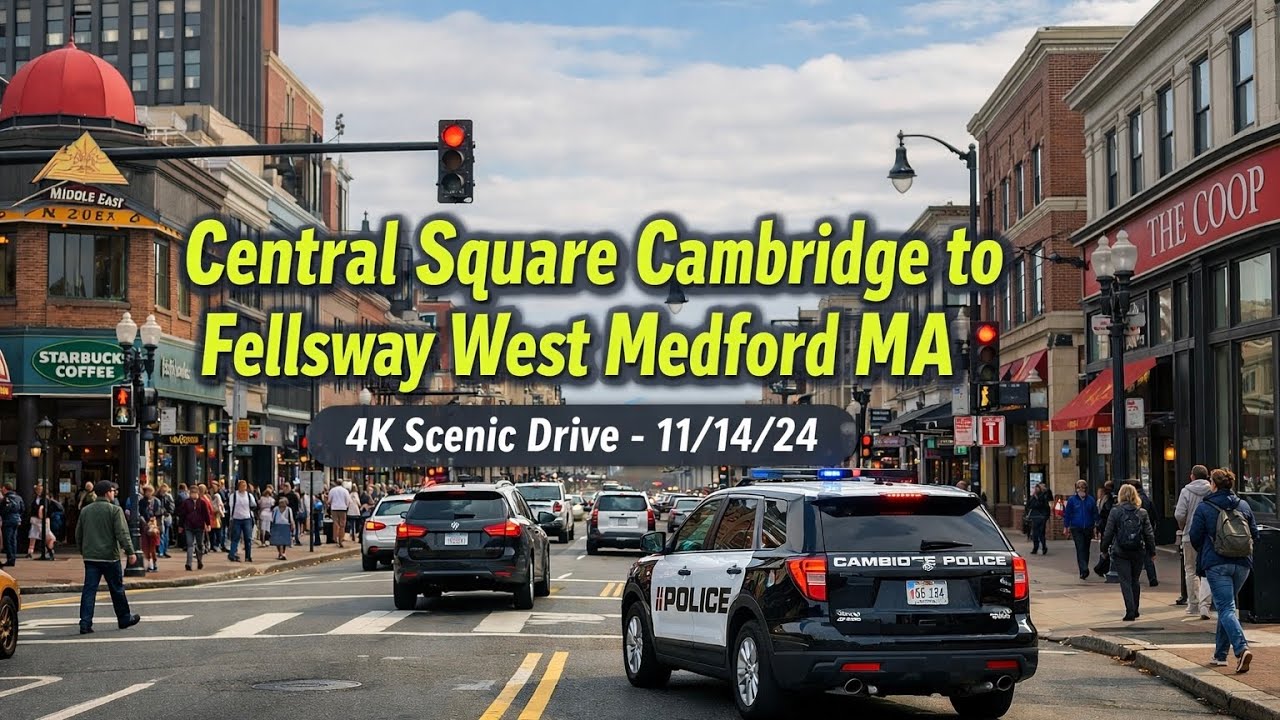 🚘 Central Square Cambridge to Fellsway West Medford MA | 4K Scenic Drive - 11/14/24