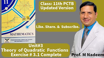 “unit 3 Theory of Quadratic Functions|Ex 3.1 Q1 to Q4| 11th Class Math 2025 (PCTB📚New Book Version)”
