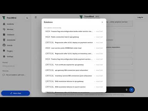 TraceMind — Full Product Tour (Login, Incidents, Memory, GitHub, Admin)