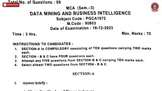 MCA 3RD SEM DATA MINING AND BUSINESS INTELLIGENCE DEC 2023 | PTU