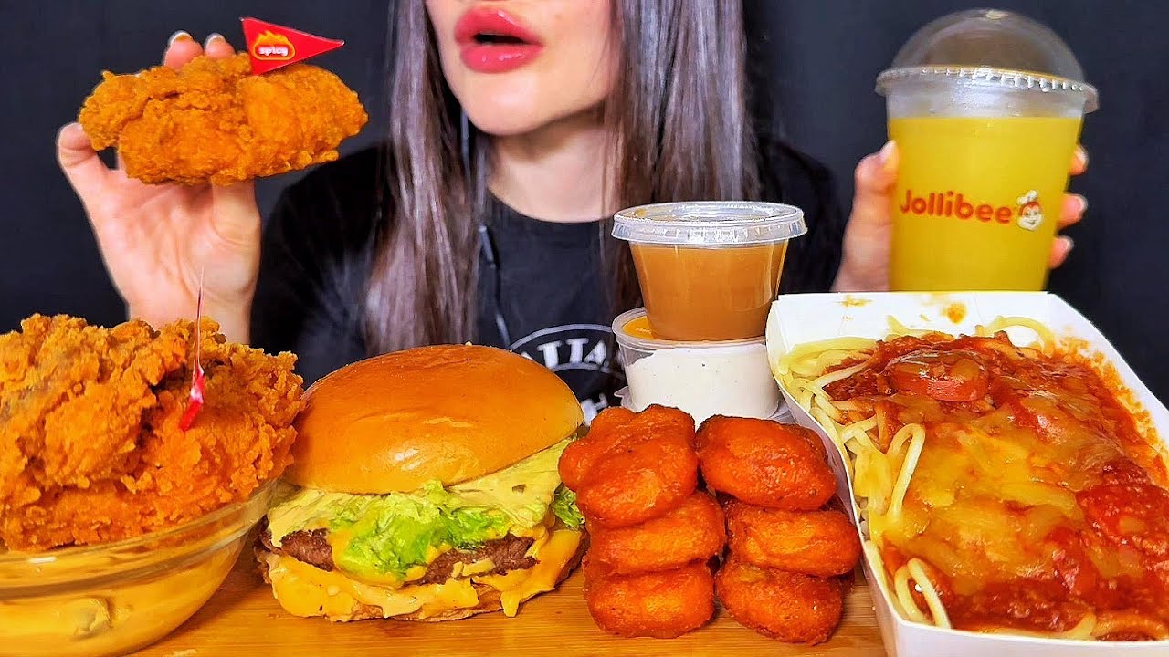ASMR SPICY FRIED CHICKEN, CHEESEBURGER | EATING FAST FOOD MUKBANG