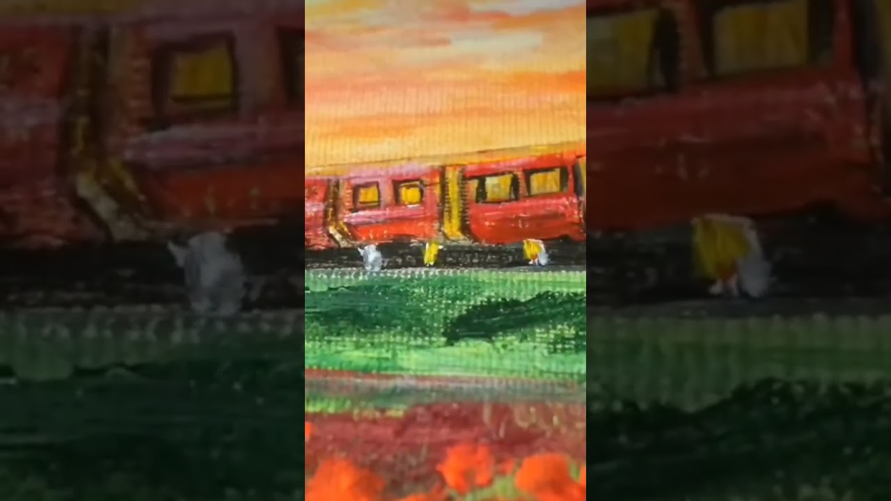油絵 油彩 油彩画 絵 絵画【彼岸花と赤い電車】 油絵 油彩 油彩画 絵画【彼岸花と赤い電車】 | HIROSHI1990