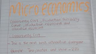 Production Possibility Curve, Opportunity Cost, Productive efficiency, and allocative efficiency.