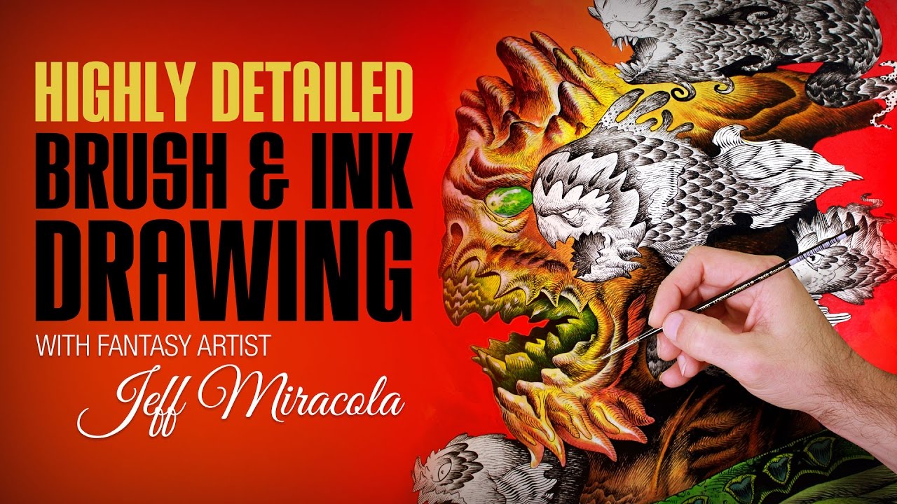 Highly Detailed Brush  Ink Drawing with Fantasy Artist Jeff Miracola