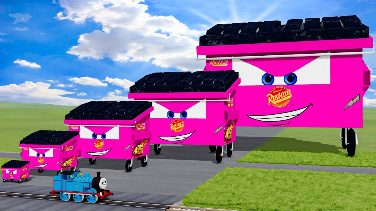 Big & Small Trash Can Lightning Mcqueen vs Train Thomas | BeamNG.Drive