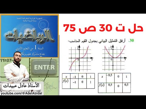 الأستاذ عادل عبيدات حل التمرين 30 صفحة 75 ارفاق التمثيل البياني بجدول القيم المناسب أولى ثانوي علمي