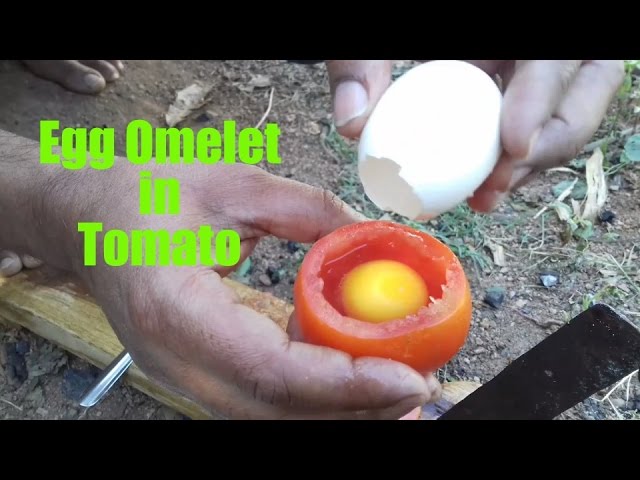 How To Cook An Egg Omelette In A Tomato / Rare Recipe / Wild Survival Style / my village food